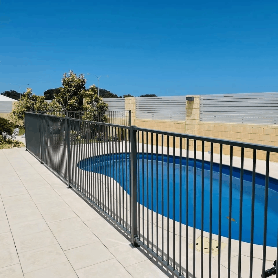 Slimline powder-coated pool fencing panels and posts