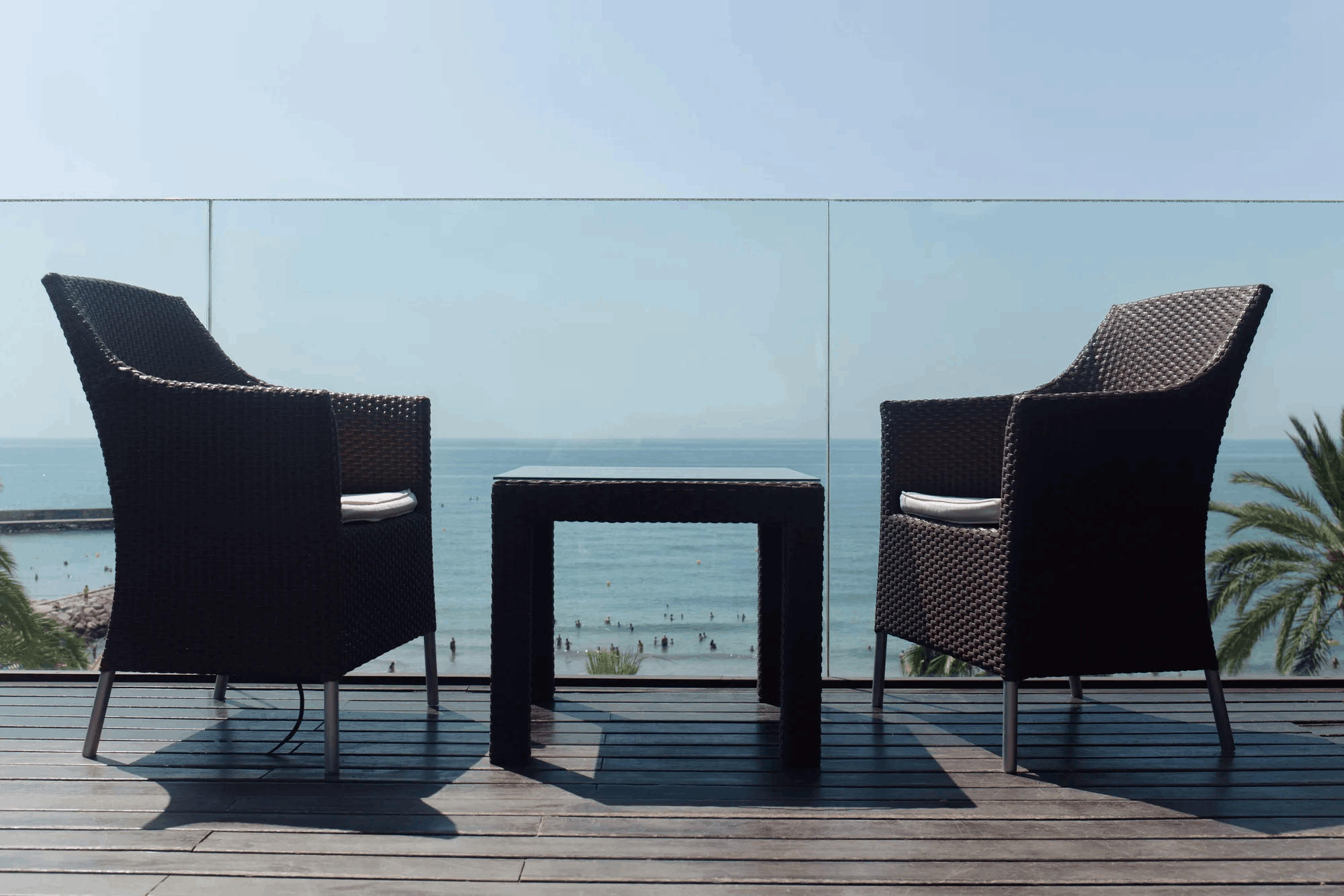 Glass balustrade along an elevated balcony